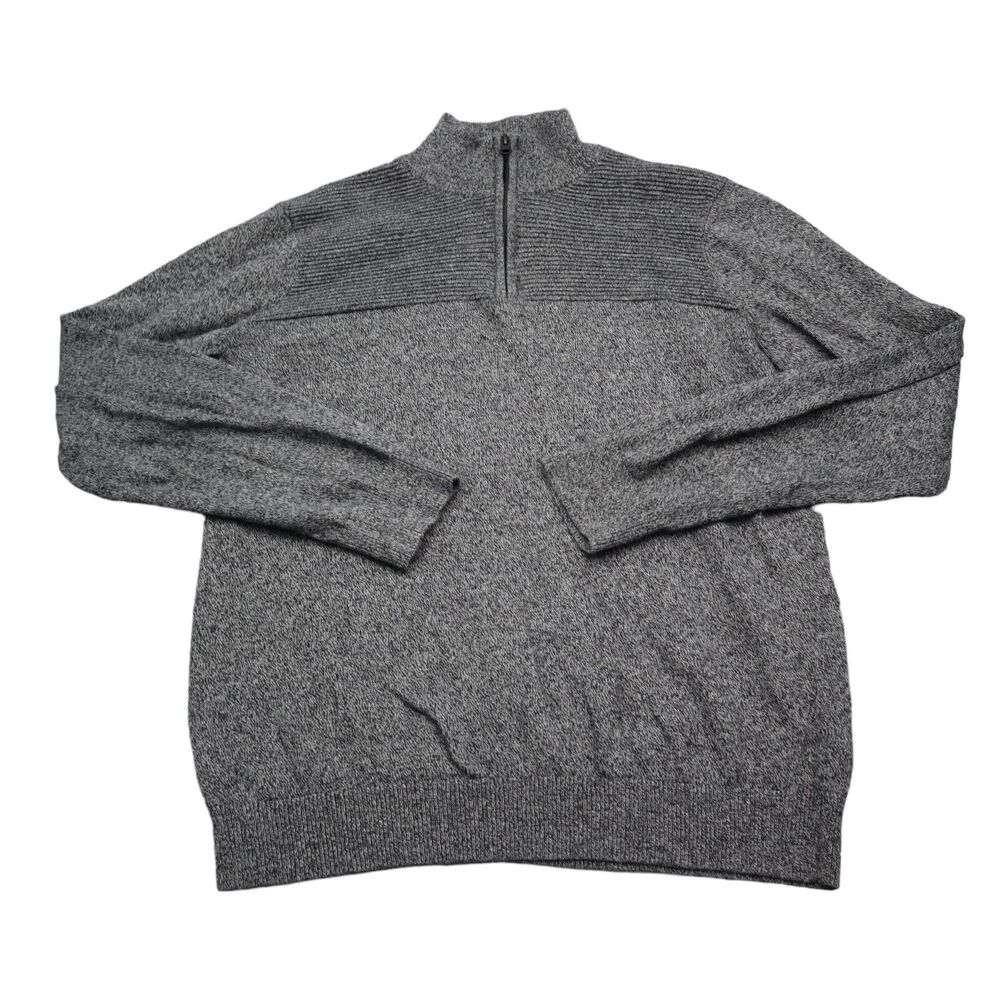 Kenneth Cole Sweater Mens L Gray Chest Zip Long Sleeve Mock Neck Pullover